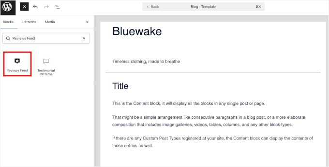 Adding Reviews Feed block in FSE Adding Reviews Feed block in FSE