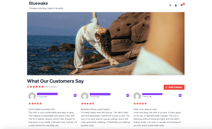 WooCommerce reviews feed on the homepage WooCommerce reviews feed on the homepage
