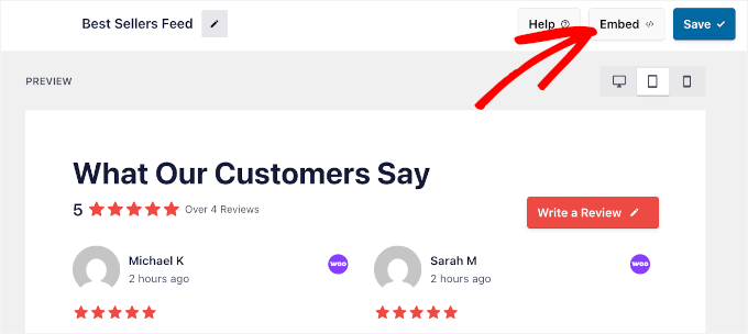 The Embed button in Reviews Feed The Embed button in Reviews Feed