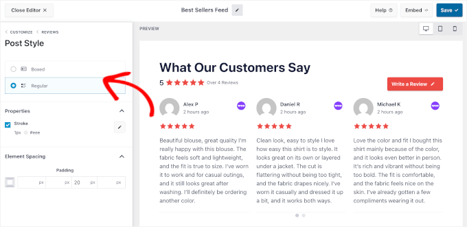 Customizing reviews' post style Customizing reviews' post style