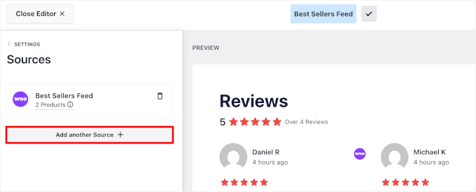 Clicking the Add another Source button Clicking the Add another Source button